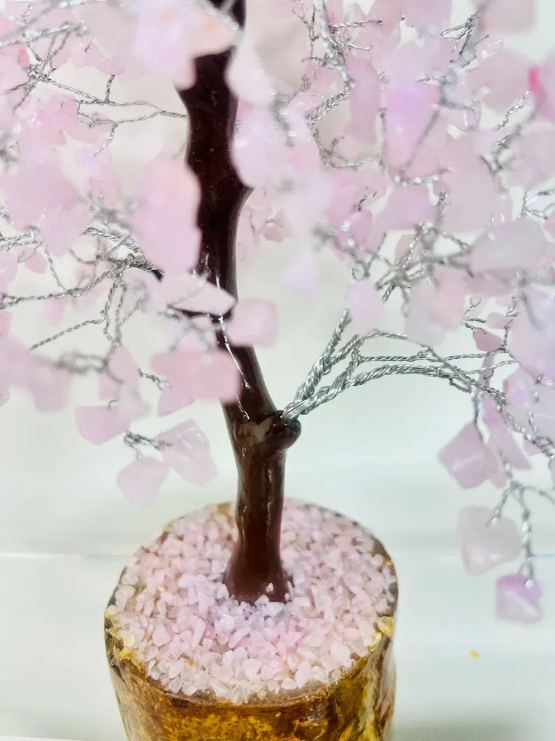 🌸 Rose Quartz Crystal Tree – 500 Beads Love & Harmony Feng Shui Bonsai