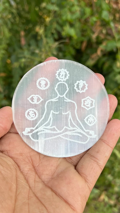 Natural Selenite Charging Plate with Flower of Life Design