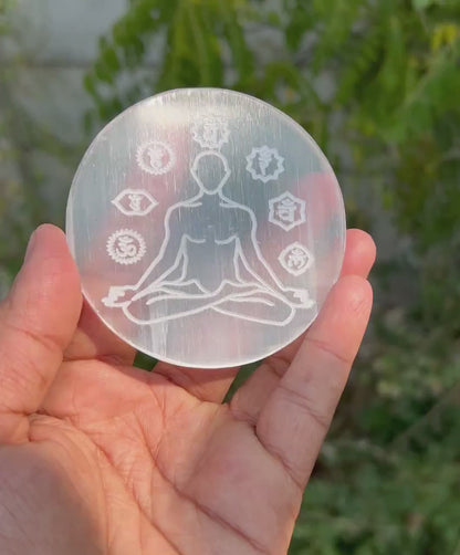 Natural Selenite Charging Plate with Flower of Life Design